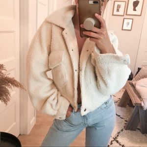 Cream Crop Teddy Jacket